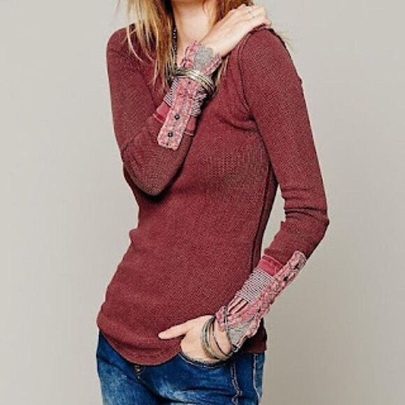 FREE PEOPLE KYOTO CUFF THERMAL TOP M - Picture 1 of 7